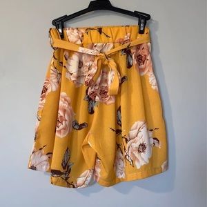 Mustard yellow, floral shorts